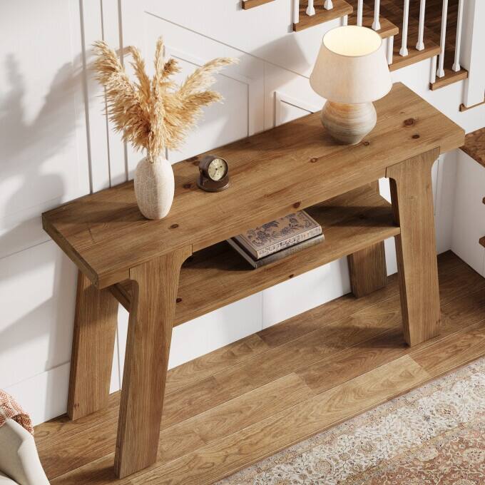 47.24'' Small Solid Wood Console Table, 2-Tier Rustic Entryway Table