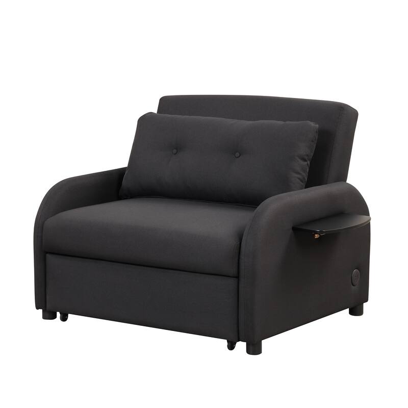 Roomfitters 3-in-1 Pull-Out Sofa Sleeper with 2-Wing Table USB Charging Port for Living Room Recreation Room