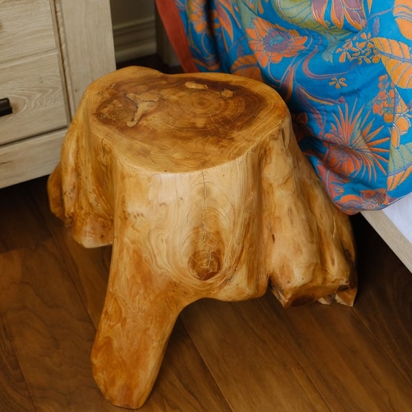 Greenage Cedar Roots Tree Stump Side Table – 23.6" H, Rustic Live Edge Wood, Indoor/Outdoor
