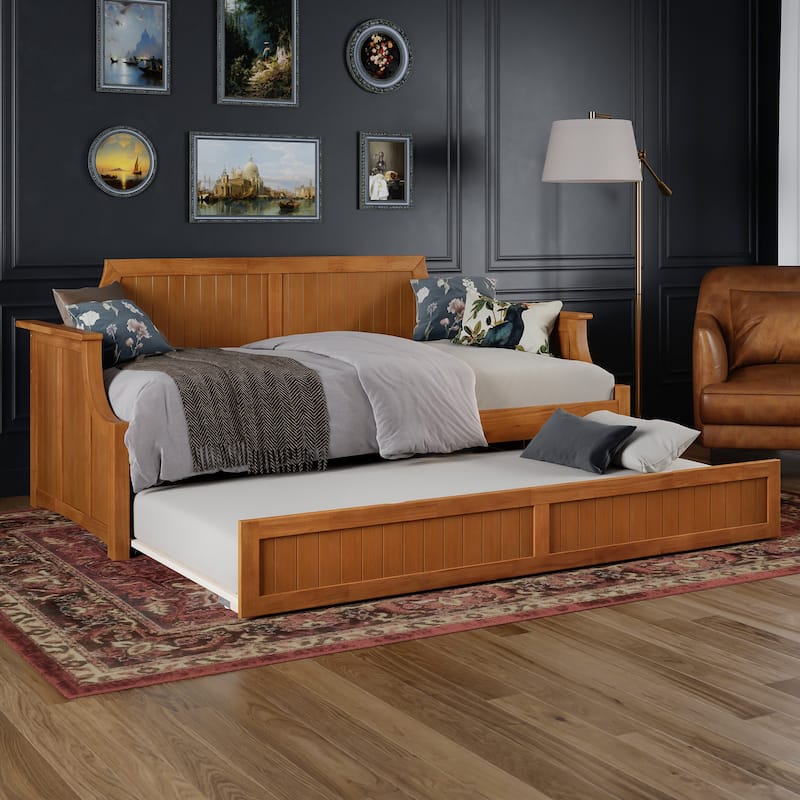 Cambridge Twin Wood Daybed with Twin Size Trundle - Light Toffee