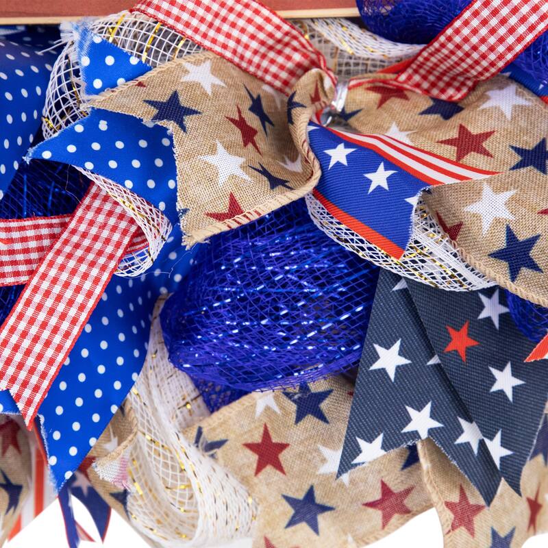 Stars and Stripes "America, God Shed His Grace on Thee" Patriotic Bow Wreath - 18"