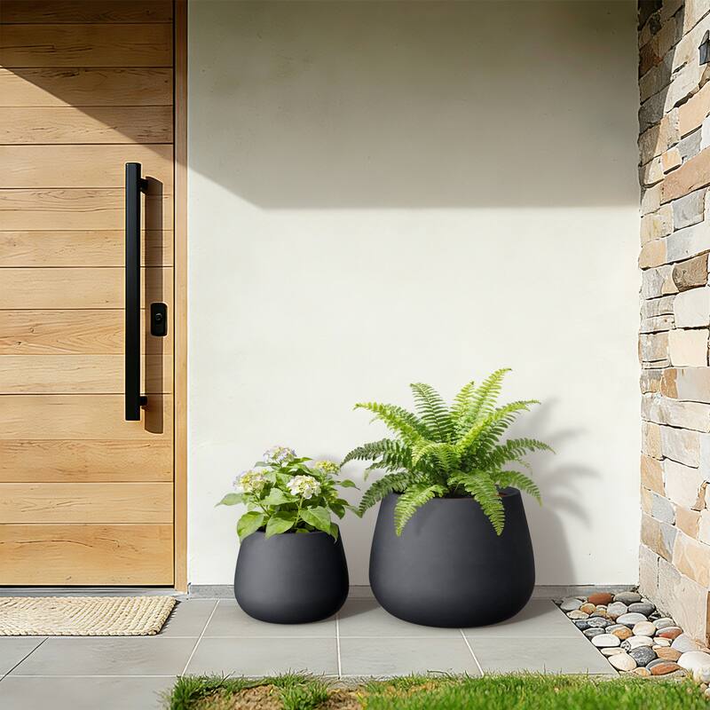 Concrete Round Planter with Drainage Holes for Indoor & Outdoor