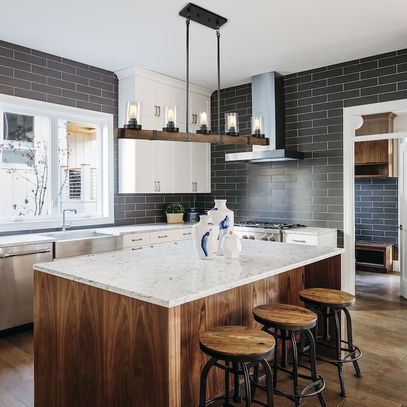The Gray Barn Modern Farmhouse Linear Wood 5-Light Island Pendant Lights - L42.9"xW4.7"xH7.5"