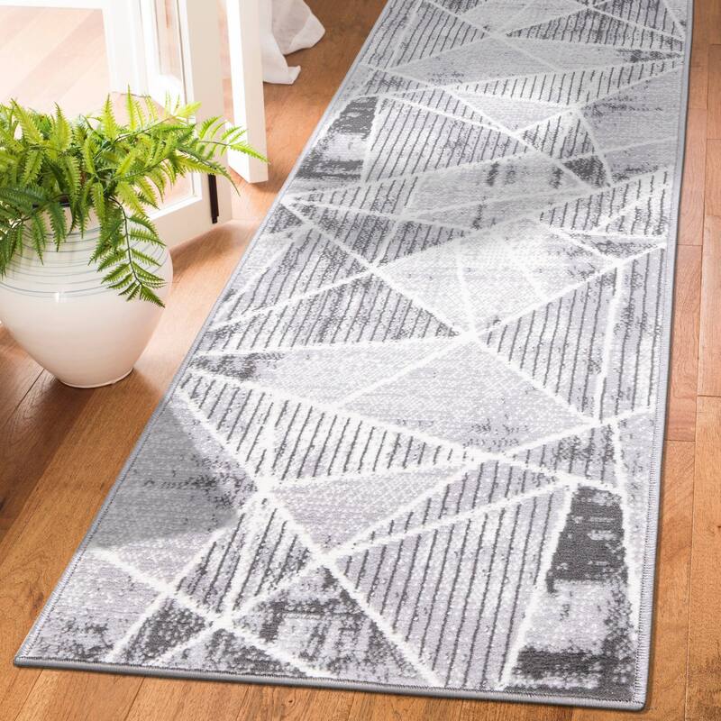 World Rug Gallery Geometric Modern Area Rug - 2' x 7' - Gray - Runner