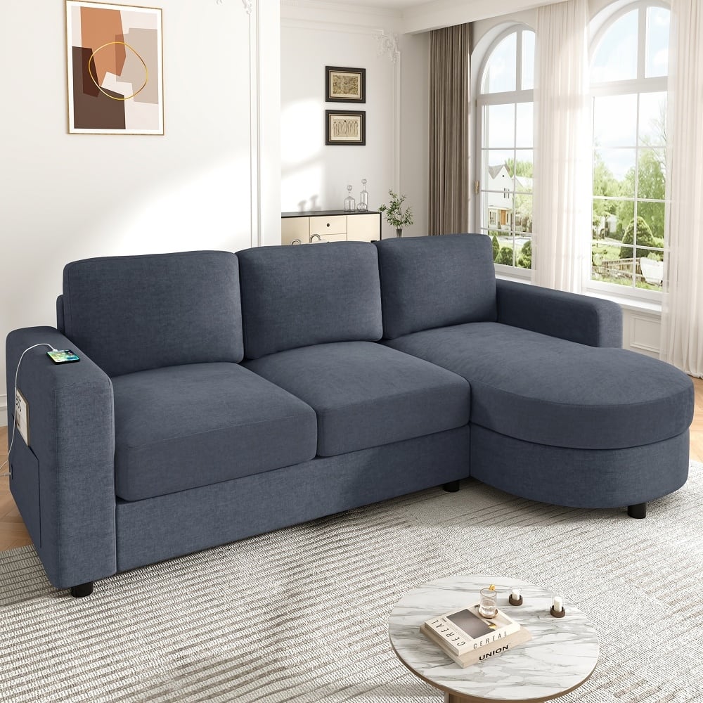84.6" Modern Sectional Sofa with Curved Chaise Lounge & USB Ports