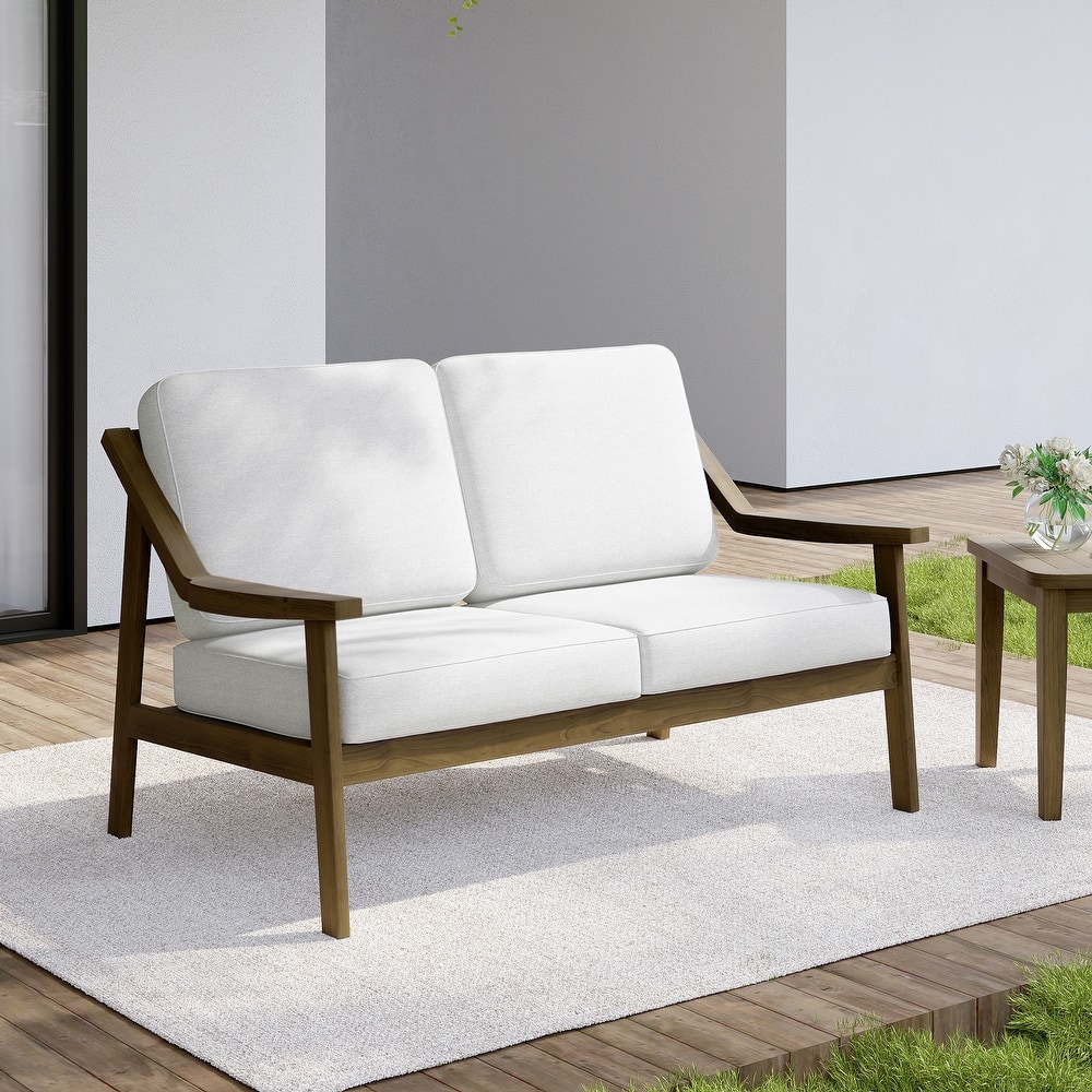 Outdoor Wood Teak Patio 2 Seater Loveseat with Cushion