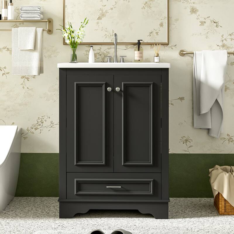 24" Freestanding Bathroom Vanity with White Integrated Ceramic Sink - 24.2'' x 18.3'' x 33''