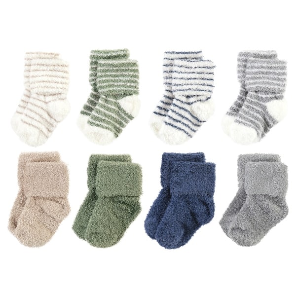 slide 1 of 1, Hudson Baby Infant Boy Cozy Chenille Newborn and Terry Socks, Green Blue Stripe 0-6 Months - Green Blue Stripe