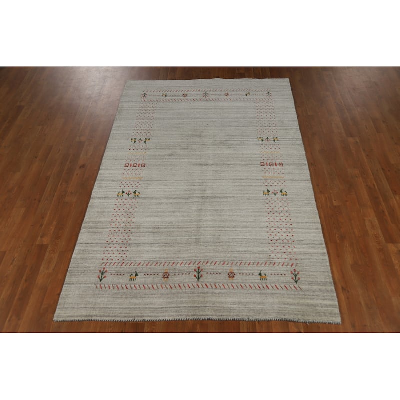 Gabbeh Indian Rug Hand-Knotted Oriental Grey Wool Carpet - 5'1" x 7'8"