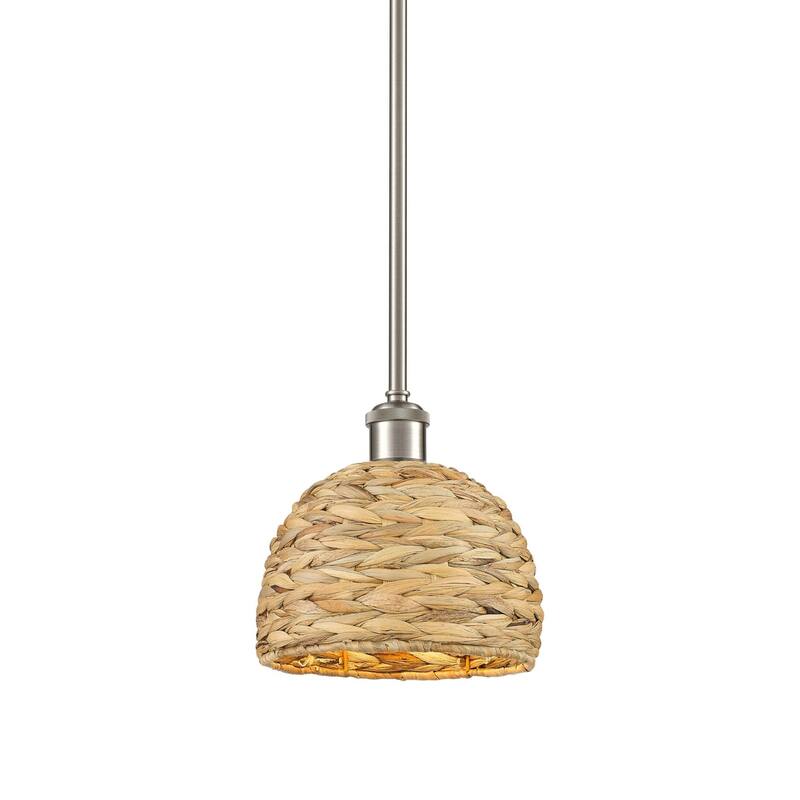 Innovations Lighting 516-1S-9-8 Woven Rattan Pendant Woven Rattan 8" - Satin Nickel / Natural