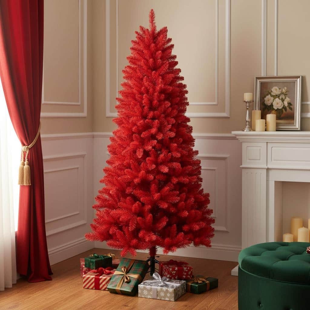 HomeRoots 7' Red Full Fir Christmas Tree - 40.00 in. x 84.00 in. x 40.00 in.