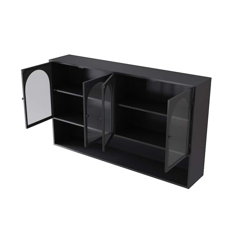 Wall mounted four door glass storage cabinet for bathroom