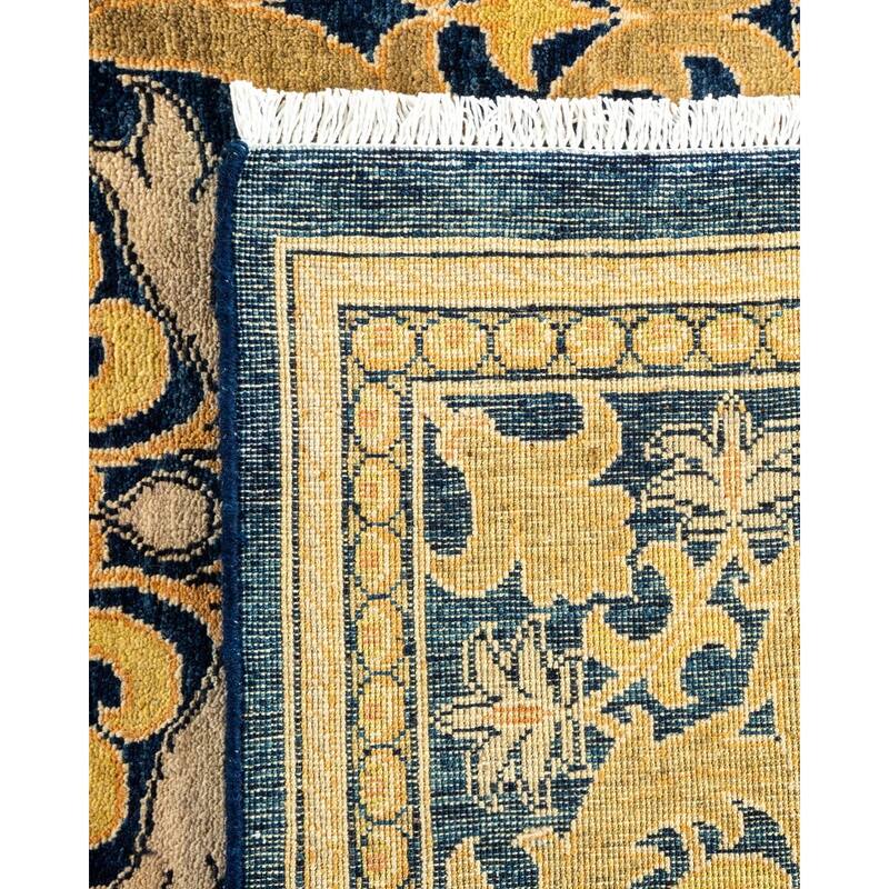 Overton Hand Knotted Wool Vintage Inspired Traditional Ottoman Navy Area Rug - 6' 1" x 9' 1"