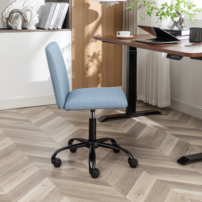 Blue Fabric Upholstered Lounge Chair Swivel Office Chair with Metal Base, Simple Executive Chair Gaming Chair