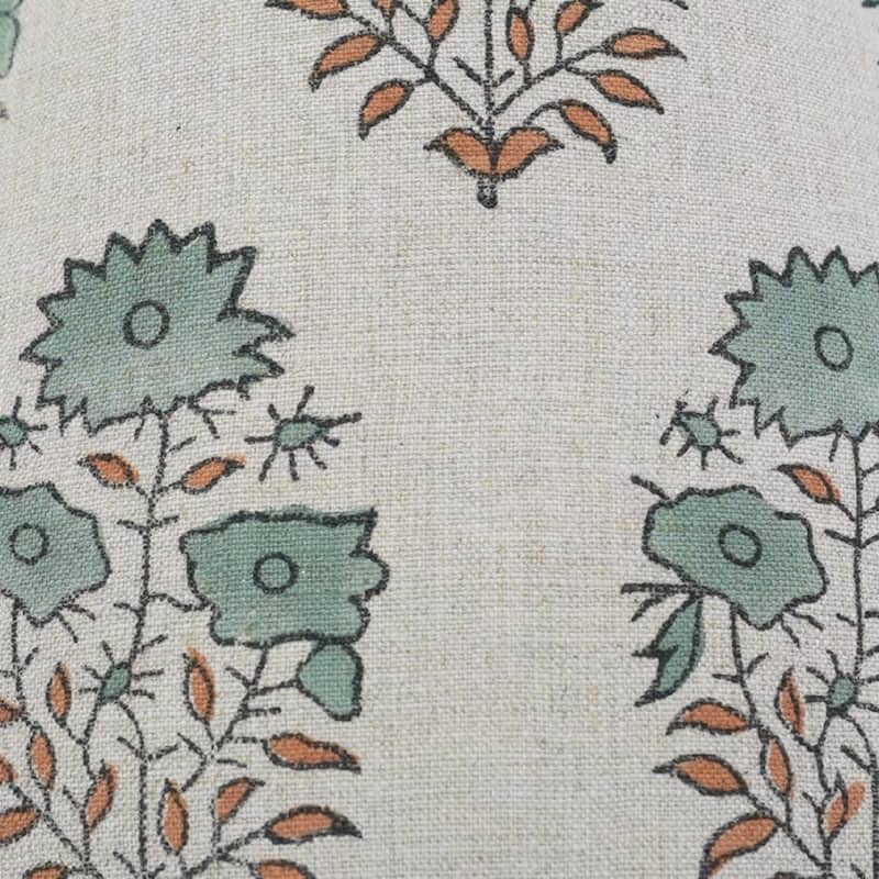 Fabdivine Mayra Handmade Green Pure Linen Floral Block Print Lampshade - Bohemian Table Lamp Shade for Home Décor - 4 x 11 x 7