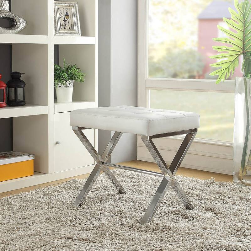 Cushioned X-Frame Vanity Bench - 20" - White and Chrome