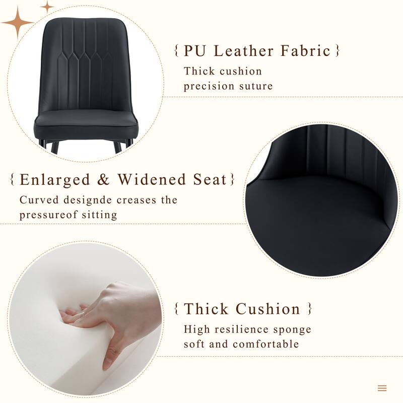 Simple Ergonomic Leather Dining Chairs Dining Table, Side Chairs with Metal Legs, Table & Chairs Set