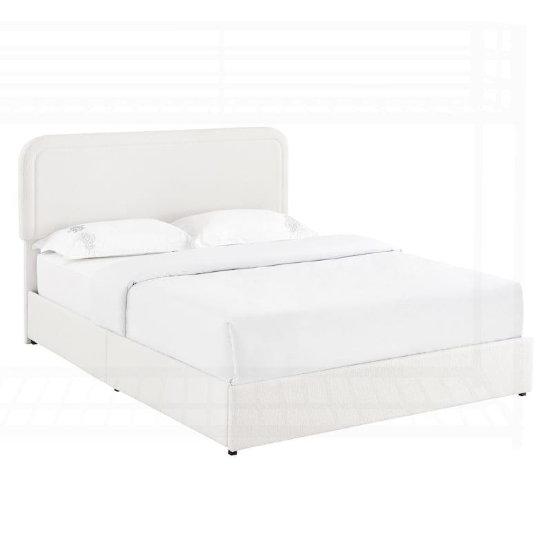 Luxurious Queen-Size Platform Bed with Tufted Headboard and Hidden Storage Drawers - Ivory - Queen