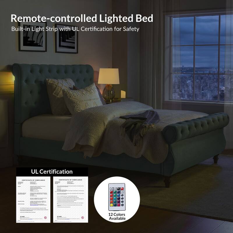 Fidelia Traditional Lighted Sleigh Platform Bed with UL Certificate by HULALA HOME