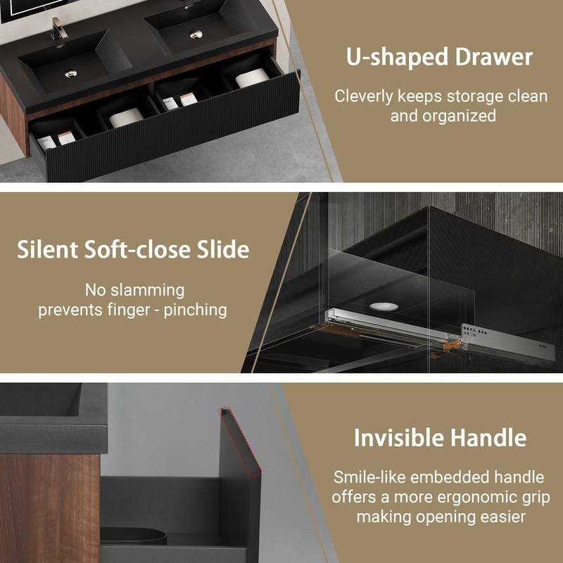 ABRUZZO Floating Vanity with Integrated Top Sink Soft-Close Wall-Mount Bathroom Cabinet