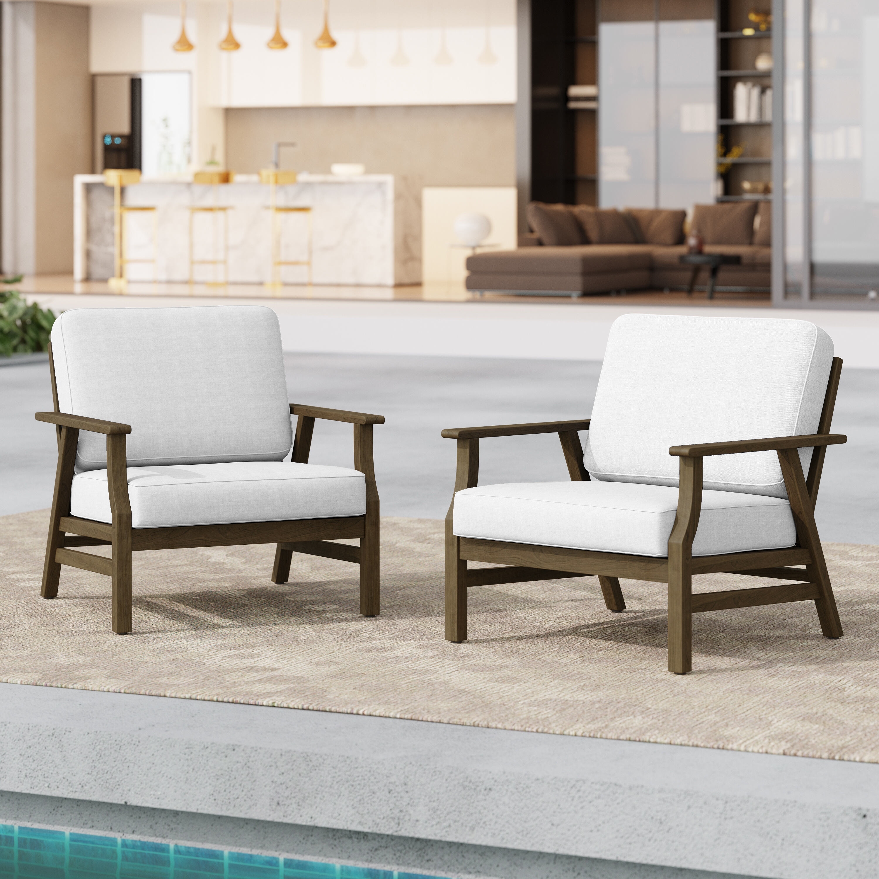 Jamie 2 Set 31" W Outdoor Wood Club Chairs with Cushions