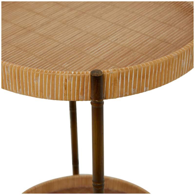 Rattan 2 Tray Shelves Accent Table with Metal Bamboo Inspired Legs - Brown - Roche River Decor - 18"W x 18"L x 26"H