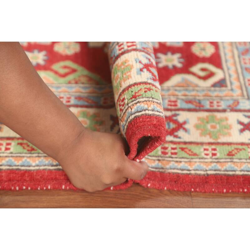 Kazak Accent Rug Hand-Knotted Geometric Wool Carpet - 2'8" x 4'0"