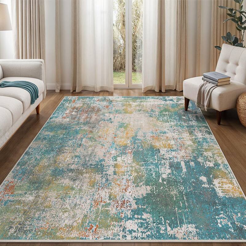 Mcow Abstract Taupe Collection Machine-Washable Non-Slip Area Rug - 8' x 10'