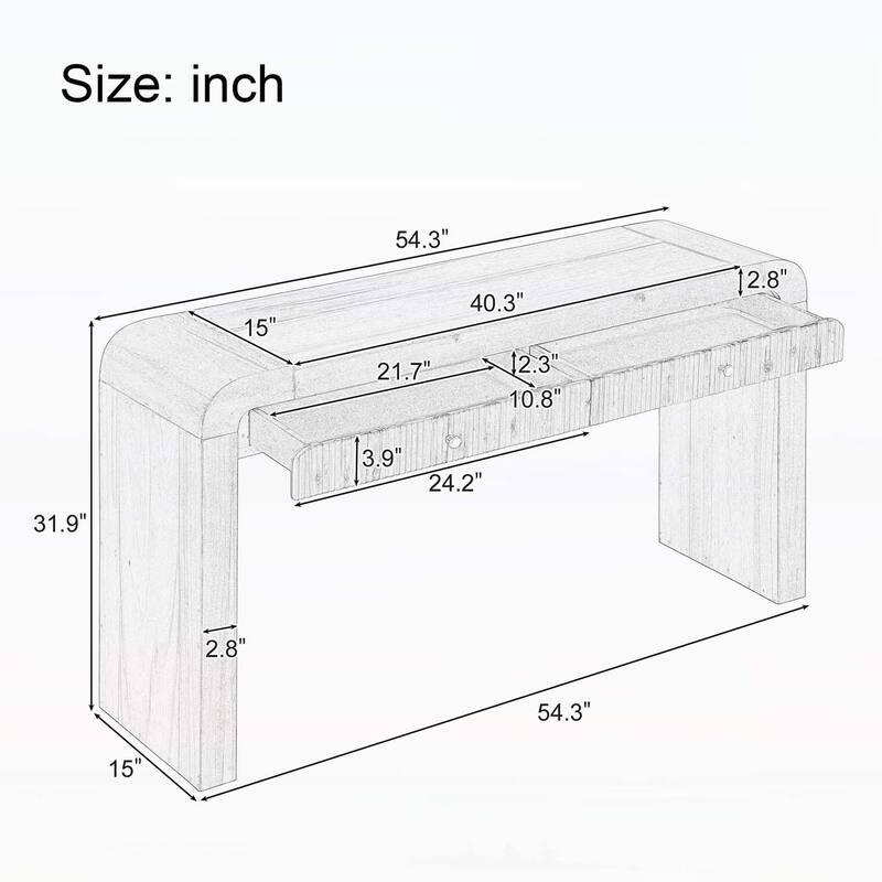 Console Table with Fluted Drawer,Curved Corners,and Thick Legs for Hallway & Living Room