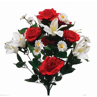 Mooloolaba Reds Roses Whites & Reds Roses, Lilies & Daisies Bouquet Artificial Flower - Bed ...