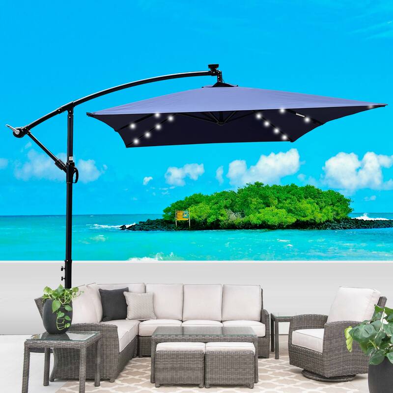 Rectangle 2x3M Outdoor Patio Umbrella Solar Powered LED Lighted - Blue