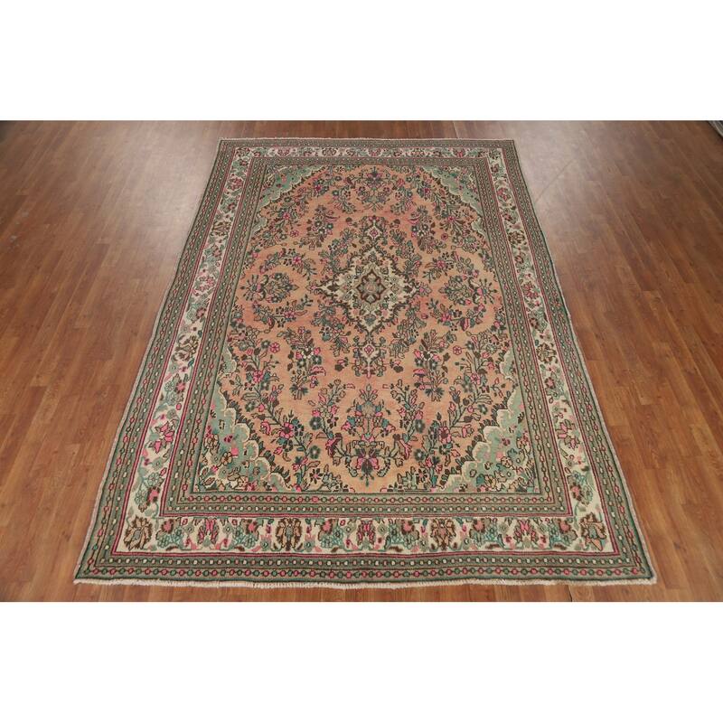 Floral Medallion Hamedan Persian Area Rug Handmade Wool Carpet - 6'8"x 9'8"