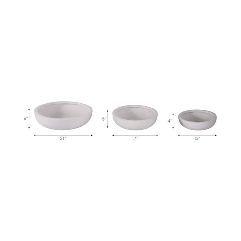 Resin Bowl Planters Round Decorative Plant Containers (Set of 3) - 21" x 21" x 6"