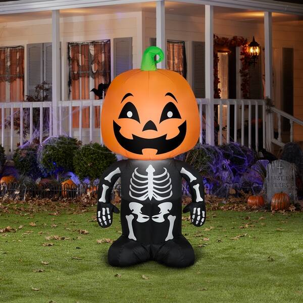 Gemmy Airblown Inflatable Dave The Skeleton Halloween Decoration - 3 Foot Tall Light-Up Outdoor Yard Prop With Stakes
