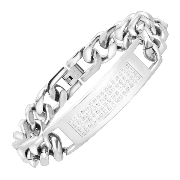 Men's 1 ct Diamond ID Link Bracelet in Stainless Steel