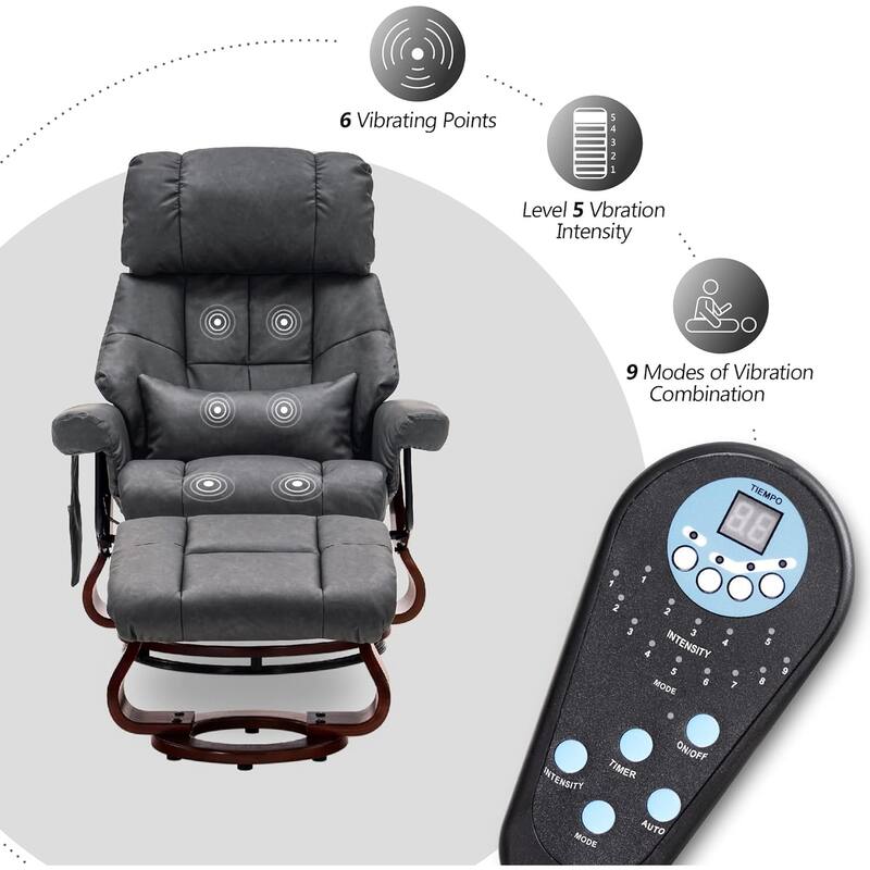 MCombo Set of 2 Recliner Chair with Ottoman Vibration Massag Faux Leather 9068