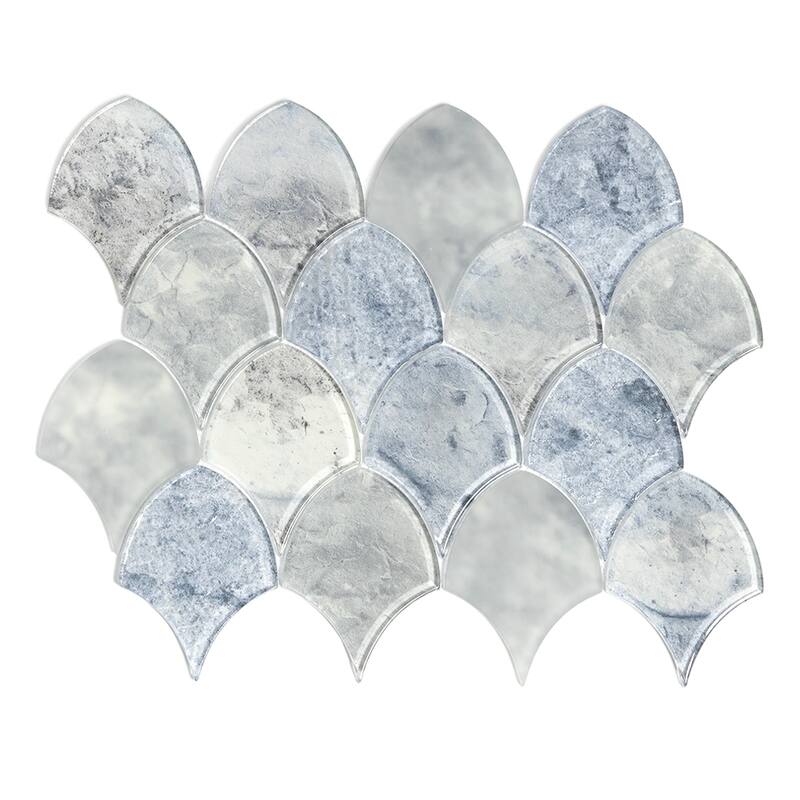 Seashell 12x13 Cyan Frosted Glass Fish Scale Mosaic Tile - Wall & Backsplash