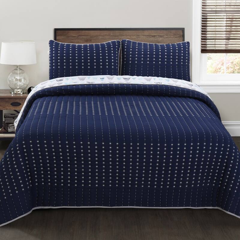 Cozy Line Stripe Summit Blues Snowy Mountains Polyester Quilt Bedding Set