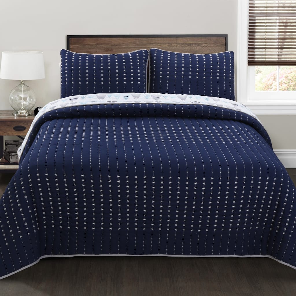 Cozy Line Stripe Summit Blues Snowy Mountains Polyester Quilt Bedding Set