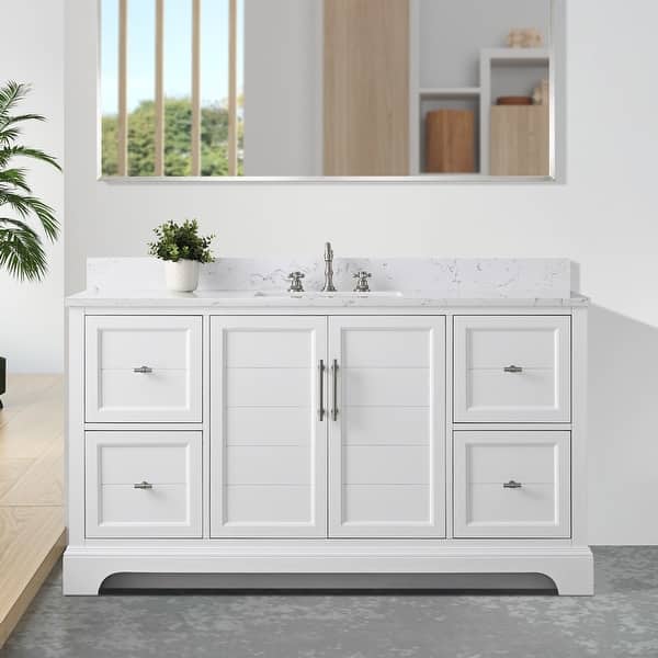 slide 2 of 31, Vanity Art 60" Single Sink Bathroom Vanity with Top & Backsplash White