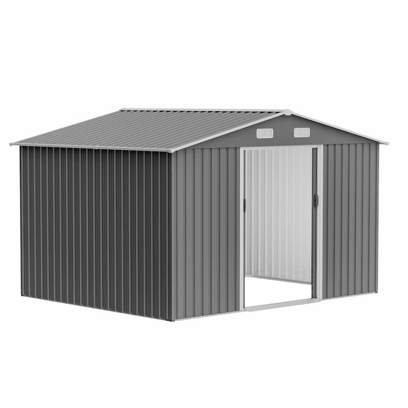 10X8 FT Outdoor Storage Shed,Metal Foundation & Lockable Doors, Tool Shed for Garden, Patio, Backyard, Lawn,Grey