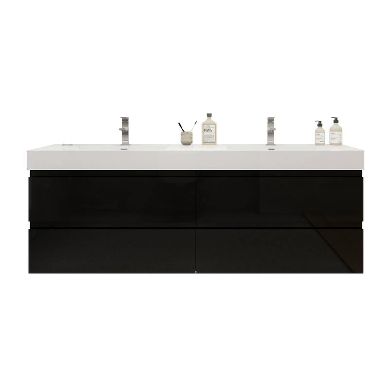 Baillie 72'' Wall-Mounted Vanity with Double Reinforced Acrylic Sink - 72''Width - Gloss Black