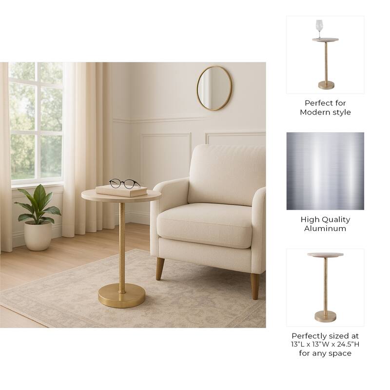Marble Top Side and End Table with Pedestal Base - 25", Ivory & Gold