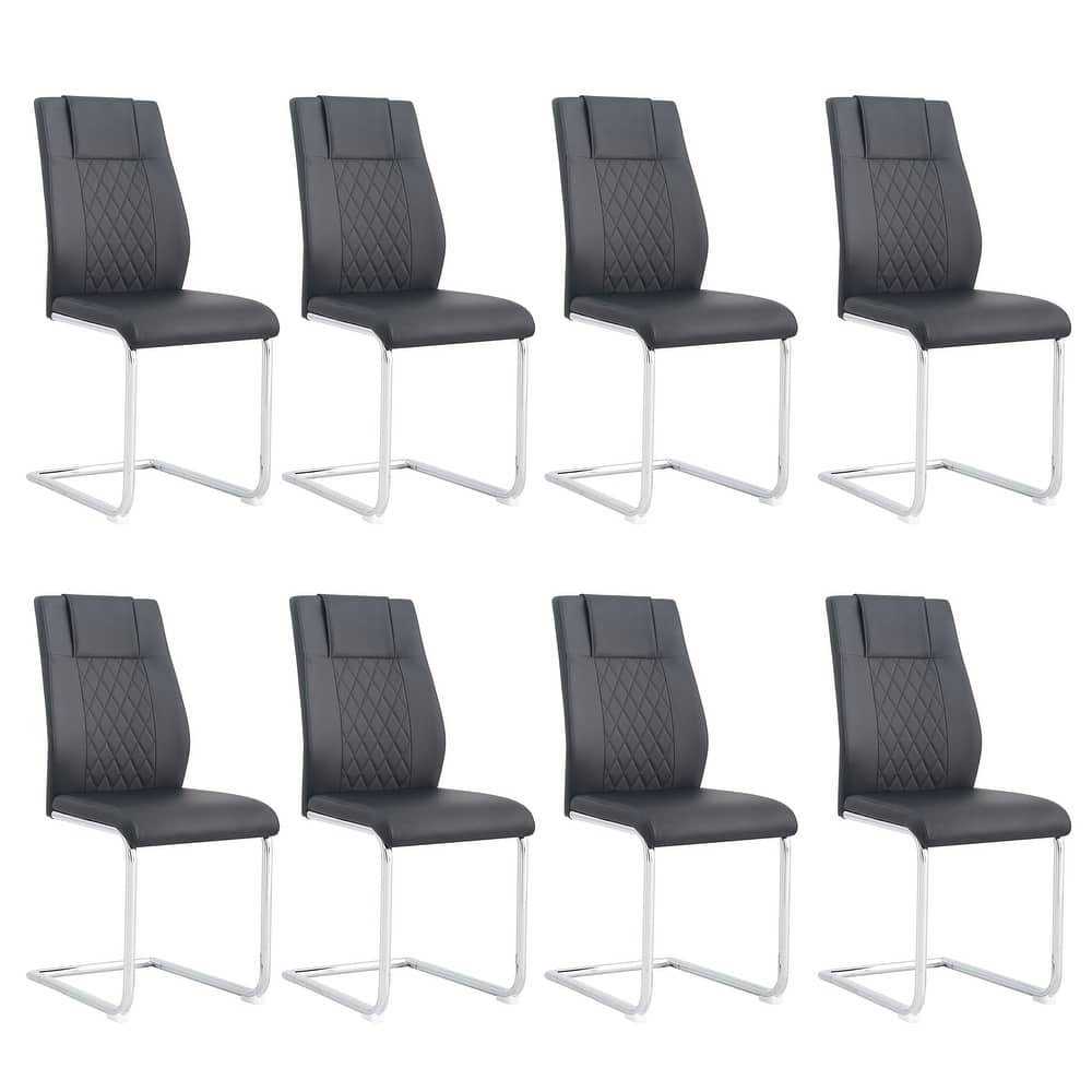Modern Upholstered Dining Room Chairs Set of 8, Faux Leather High-Back Kitchen, Living & Conference Side Chairs with Metal Legs