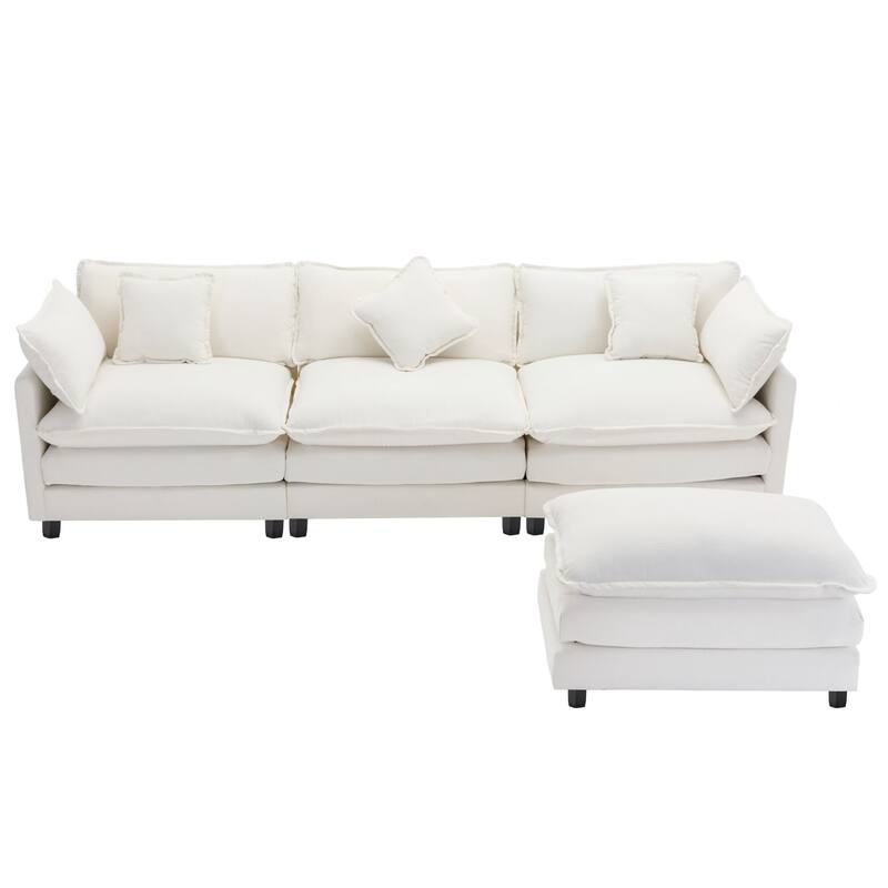 112.2" Modern L-Shaped 4-Seat Sectional Sofa with Removable Ottoman, 5 Plush Pillows, and Sturdy Construction