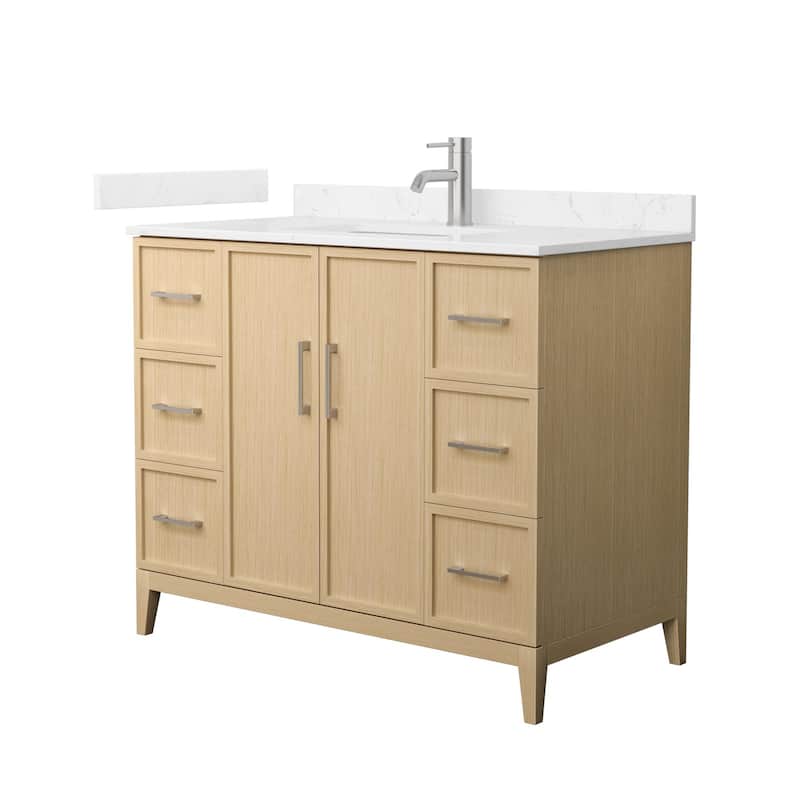 Elan 42-inch Single Vanity, Cultured Marble Top - White Oak, Nickel Trim,Carrara Cultured Marble Top