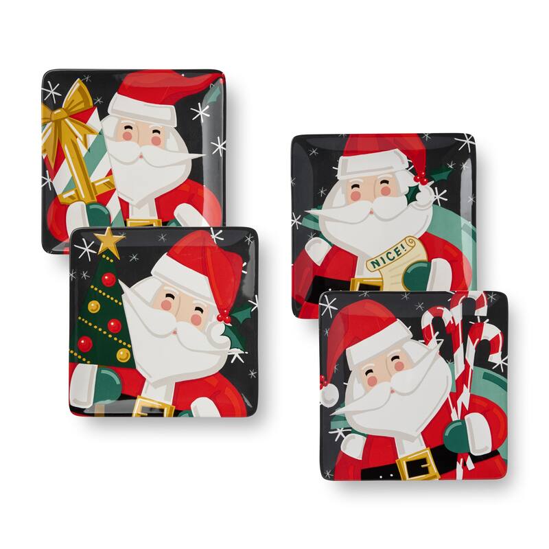 Certifed International Christmas Whimsy Santa Set of 4 Dessert/Salad Plates 8.5" Assorted Designs - 8.5 L x 8.5 W x 1 H