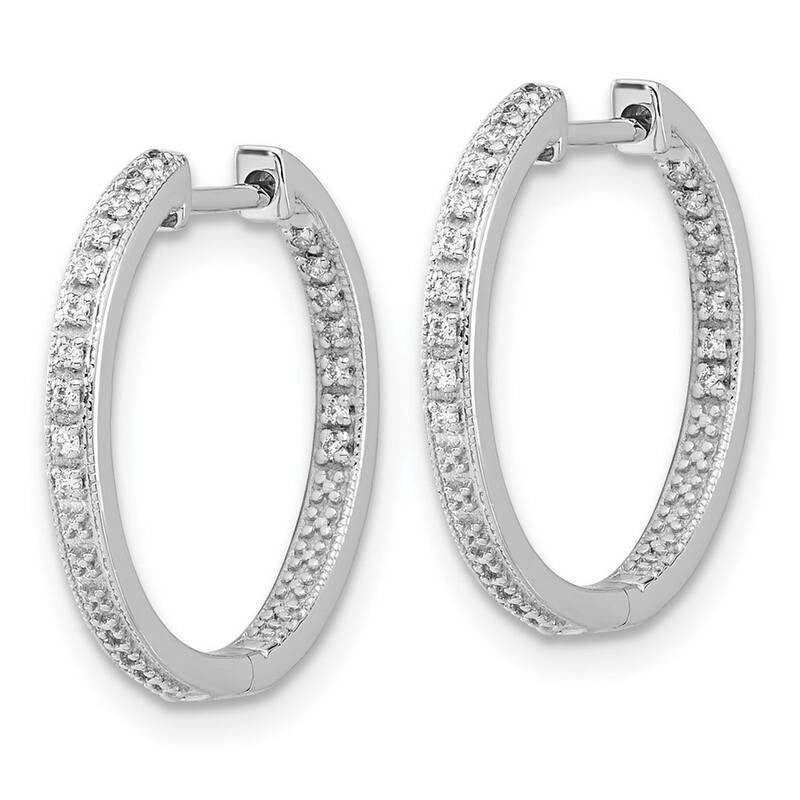 Curata 14k White Gold Polished Diamond In and Out Hinged Hoop Earrings - 18x19mm Wide 2mm Thick