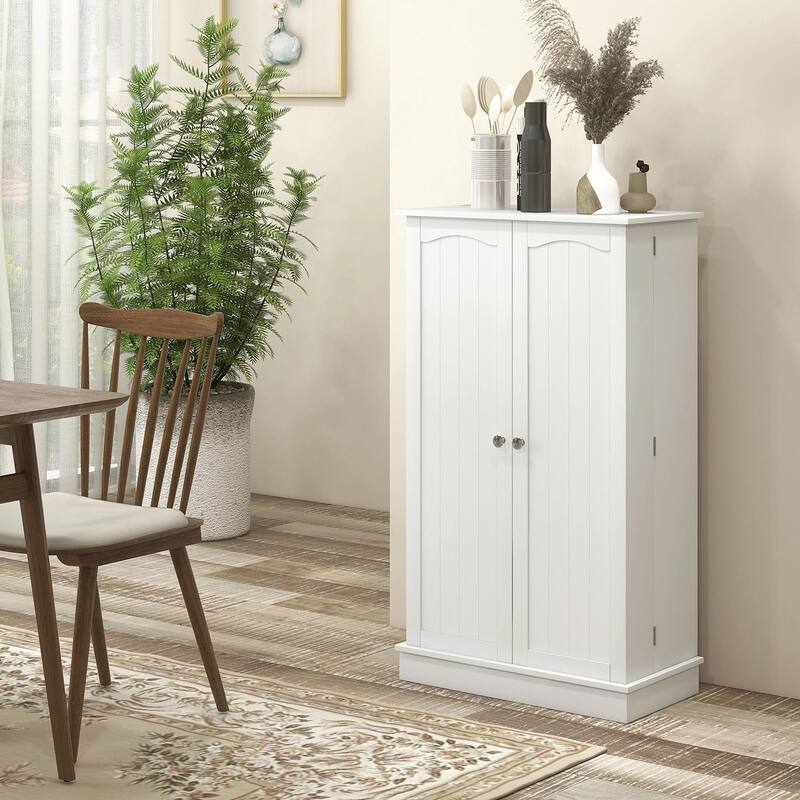 Freestanding Kitchen Pantry Cabinet with 12 Door Shelves,5-tier Shelve - White