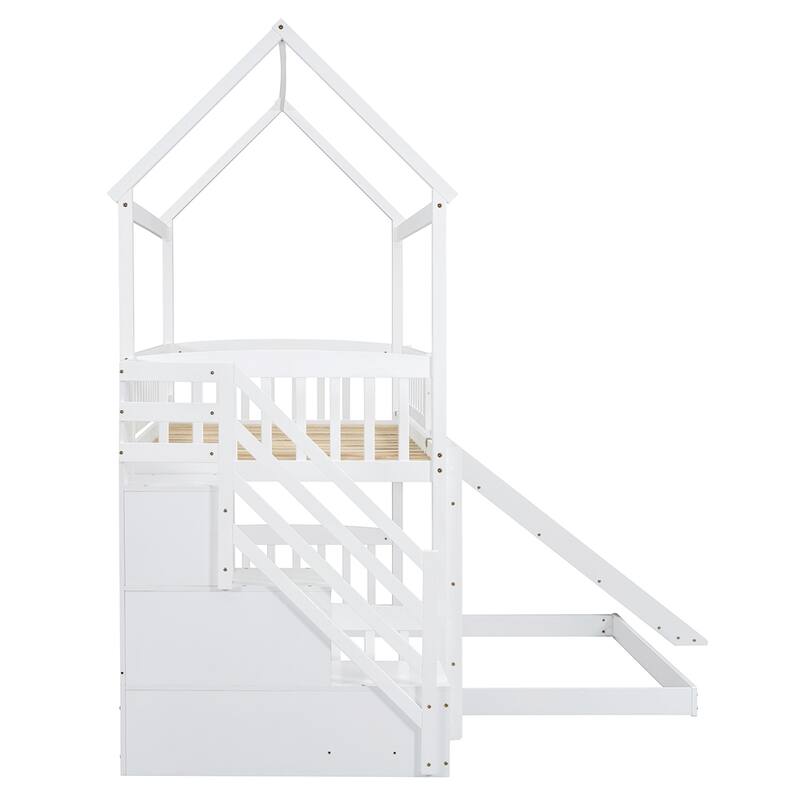 Twin Over Full Bunk Bed with Slide,House Bed with Slide
